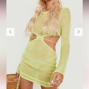 CUT OUT RUCHED DETAIL KNITTED BEACH DRESS Boohoo